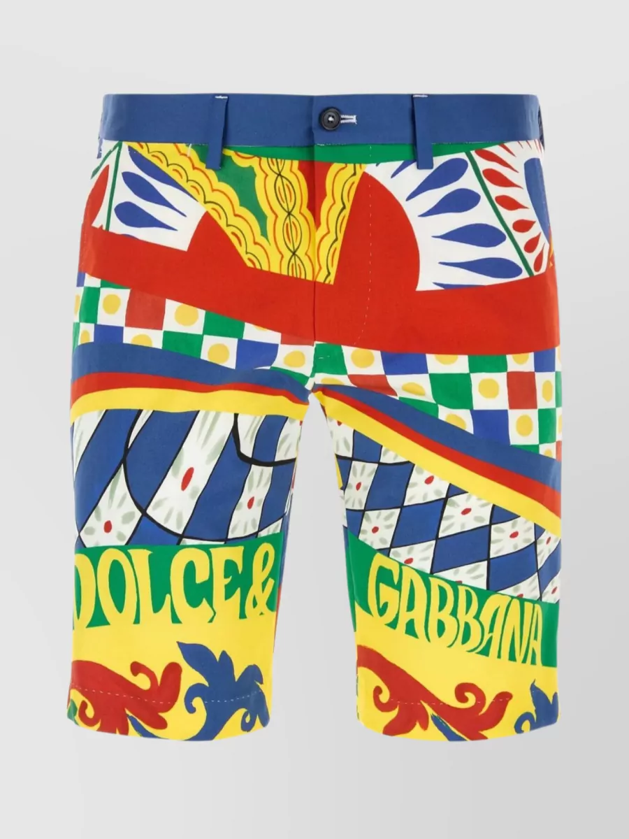 Shop Dolce & Gabbana Cotton Bermuda Shorts With Waist Belt Loops In Blue