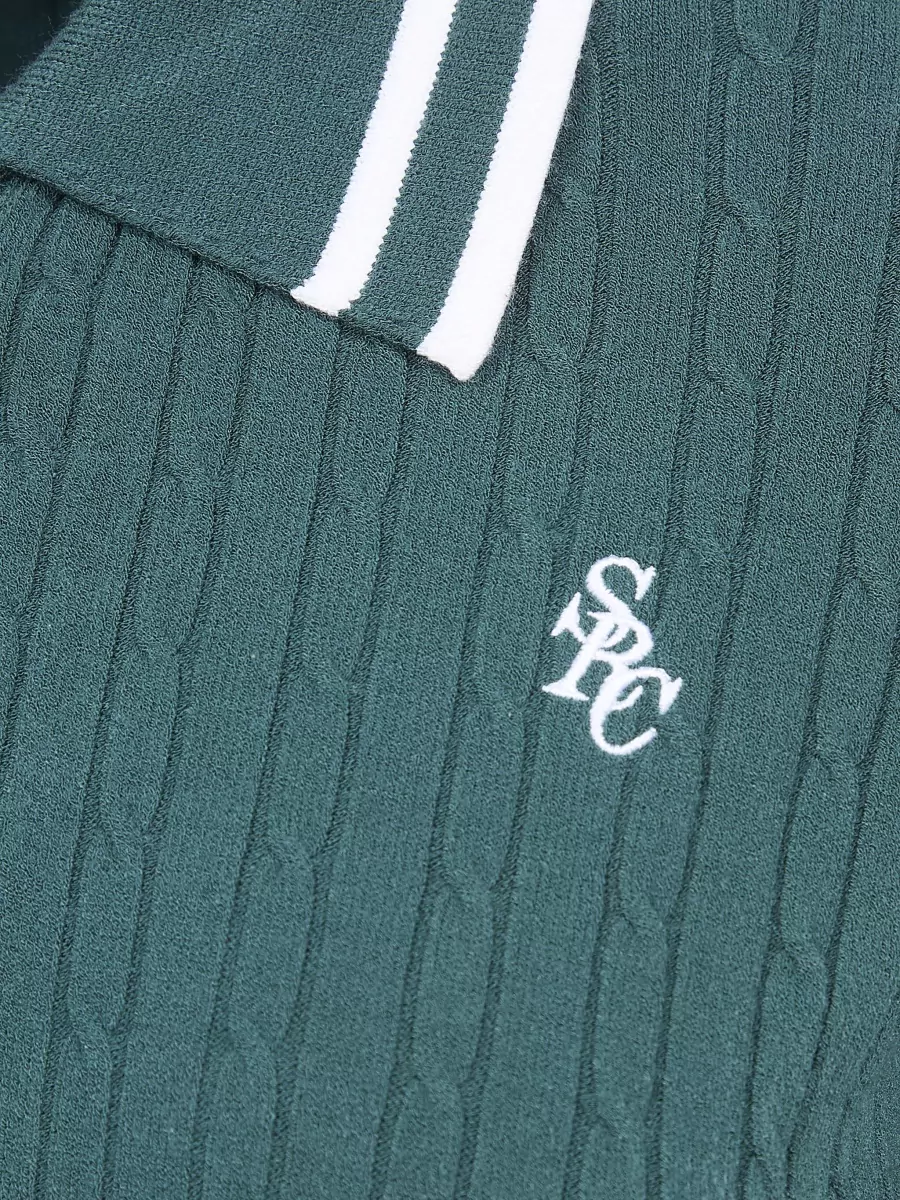 Sporty & Rich Knit Long Sleeve Polo Contrast Collar