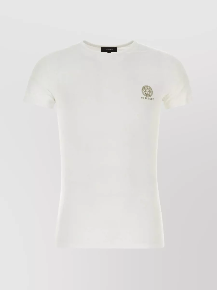 Shop Versace Medusa Print Stretch Crew-neck T-shirt In Cream