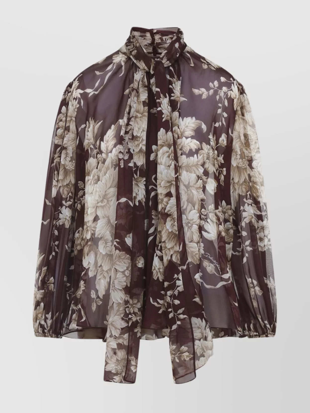 Dolce & Gabbana Silk Blouse With Floral Print In Brown