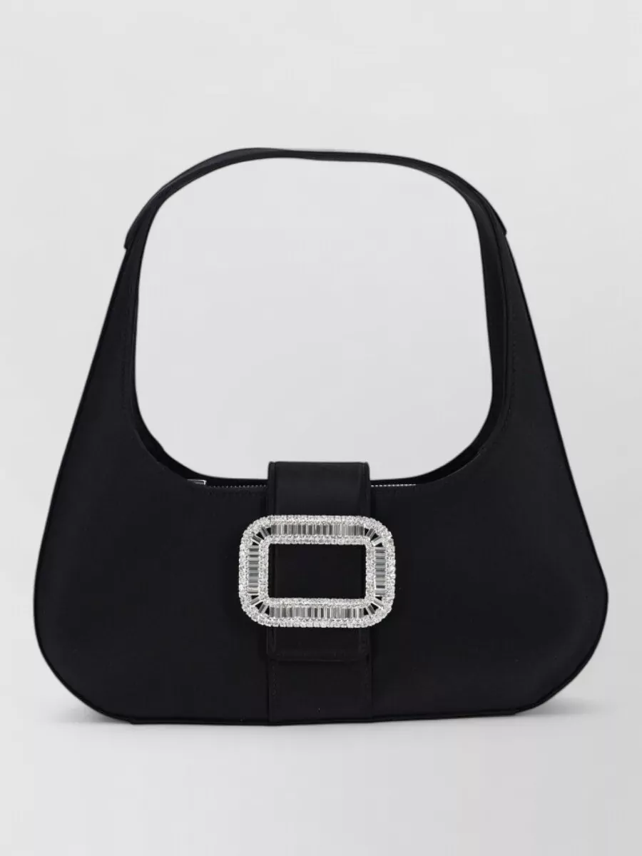 Roger Vivier Silk satin mini shoulder bag — The Roger Vivier black baguette with crystalline buckle complements the pumps and sequined set, keeping the hardware refined and the scale small enough for a chic cocktail ensemble.