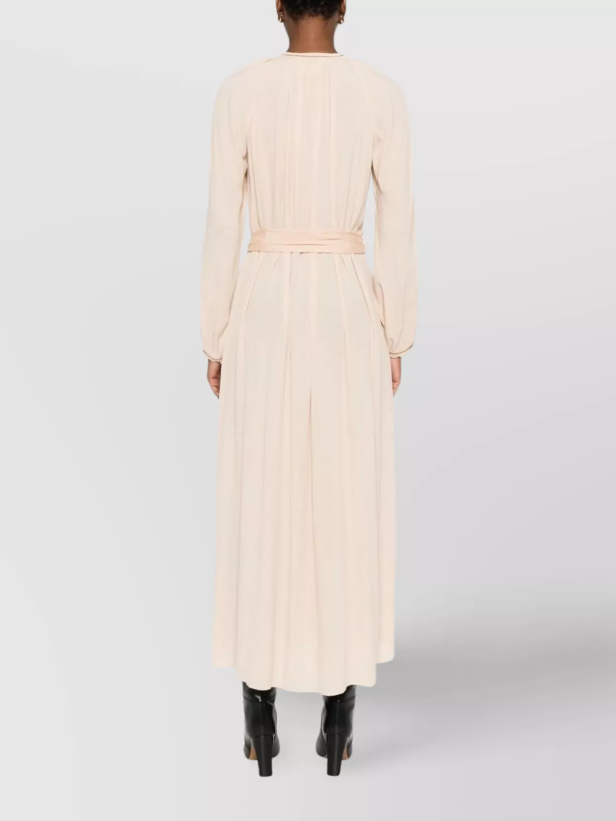 Forte Forte Long Dress With Pleated Design And Belt In Neutral