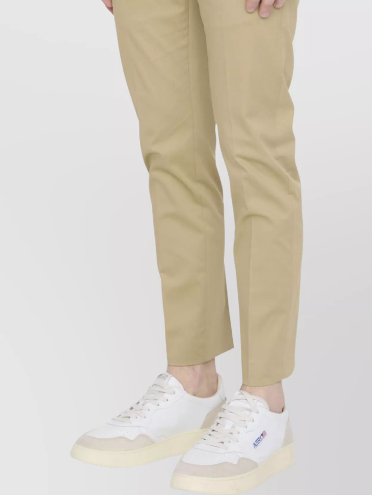 Pt Torino Slim Fit Cotton Trousers With Belt Loops In Neutral