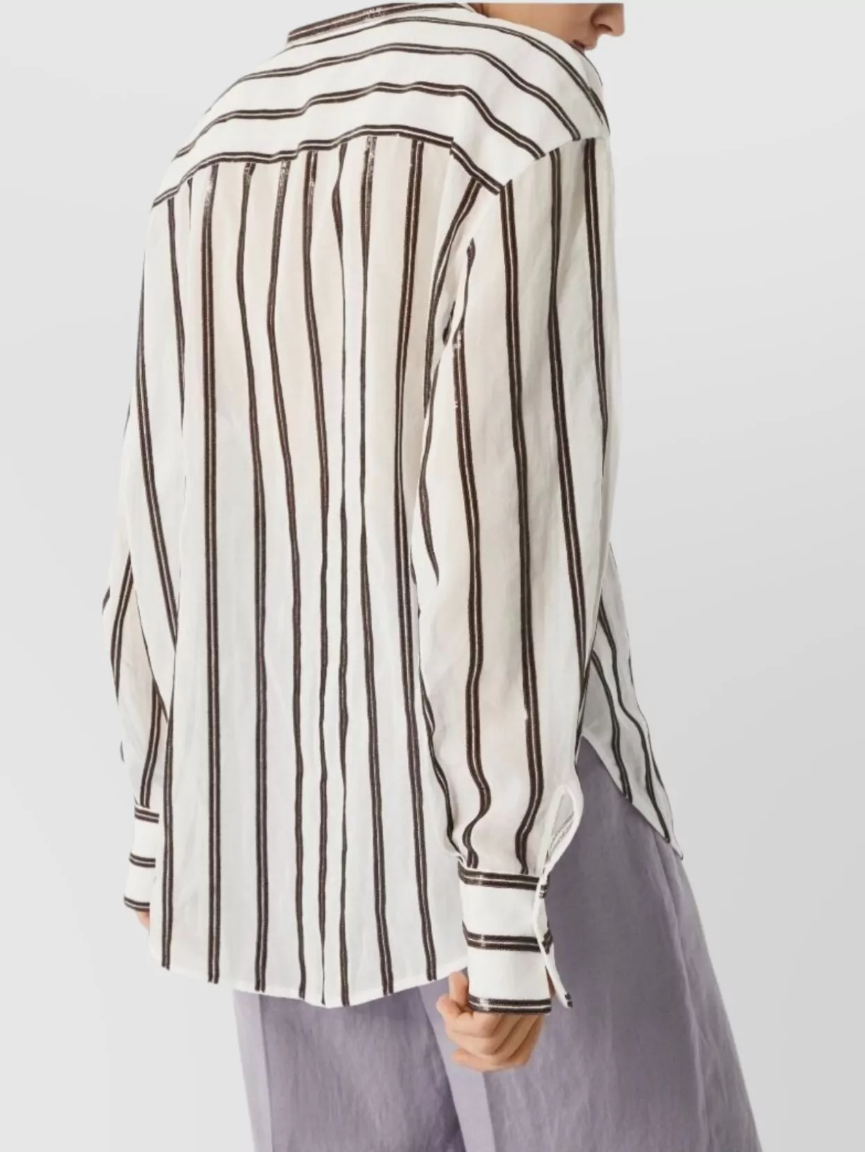 Brunello Cucinelli Cuffed Sleeves Striped Cotton Shirt