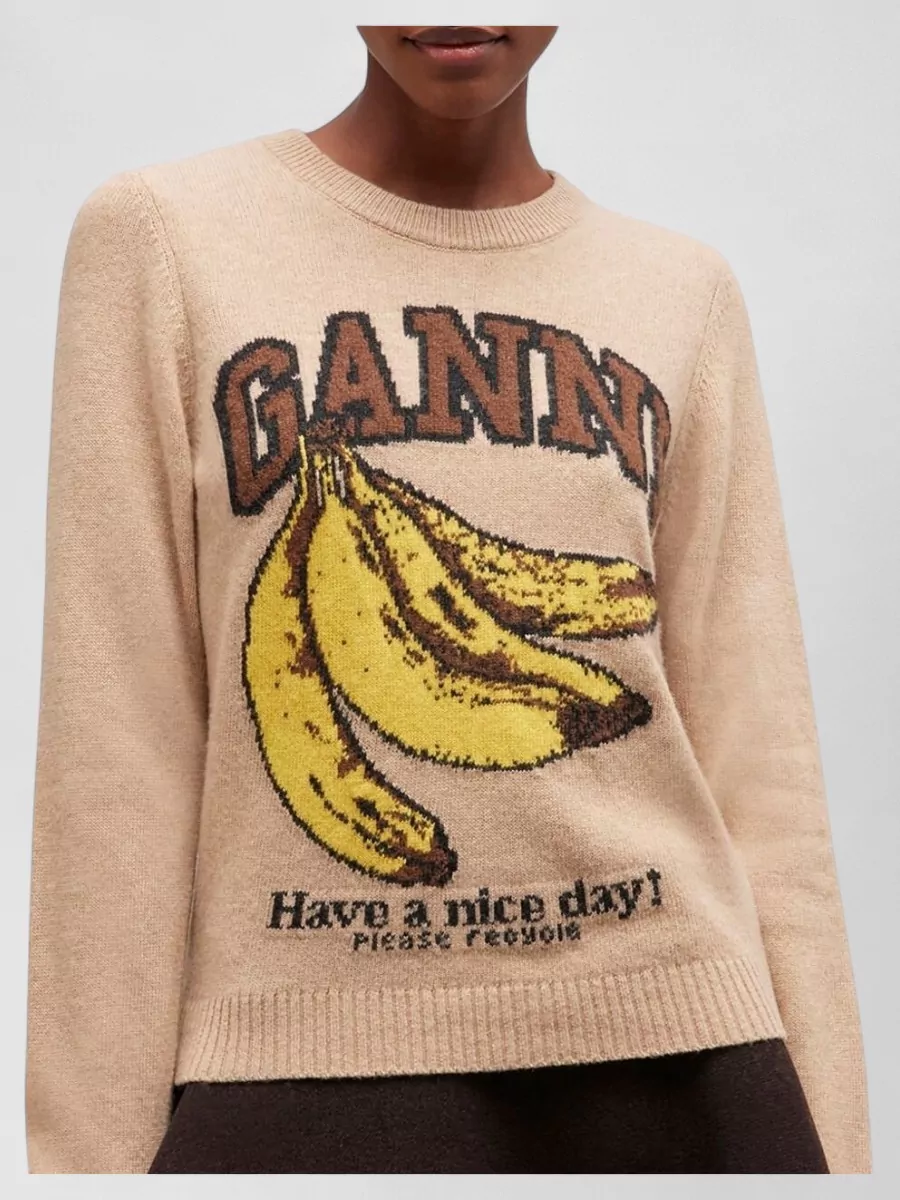 Ganni Knit Crew Neck Graphic Print Sweater