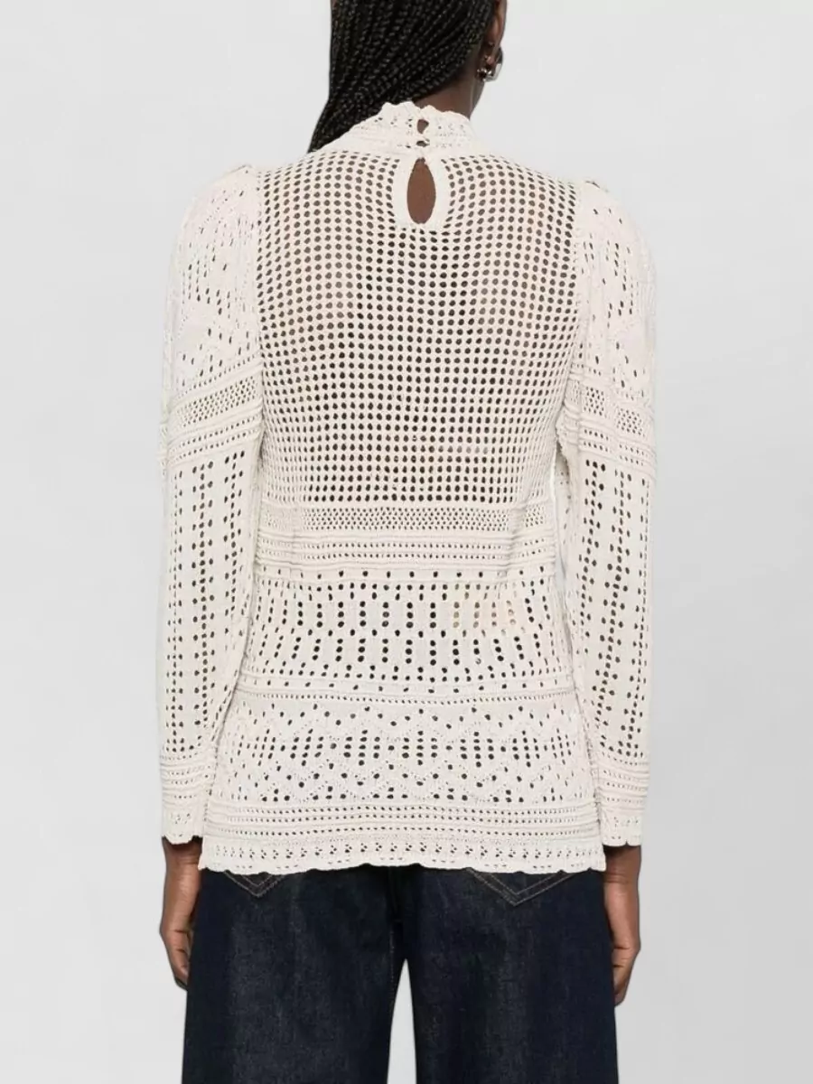 Isabel Marant Crochet Geometric High-Neck Long-Sleeve Blouse