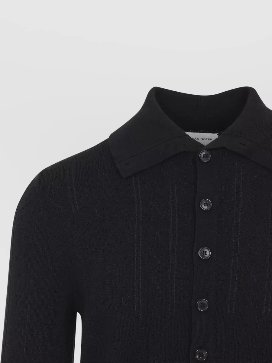 Dries Van Noten Fine-Knit Virgin Wool Cotton Long-Sleeve Polo Cardigan