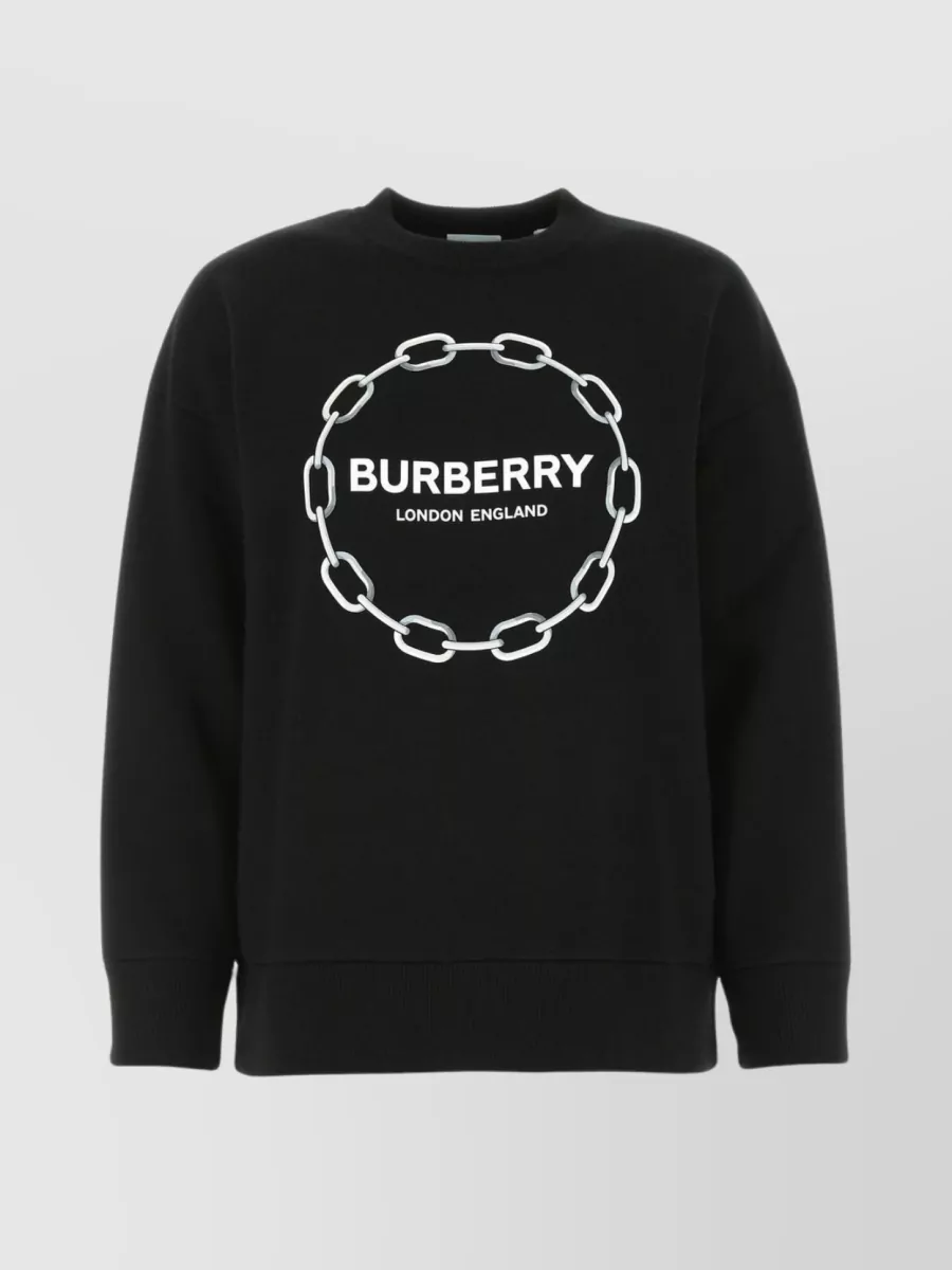 Shop Burberry Stretch Wool Blend Crew Neck Sweater In Black