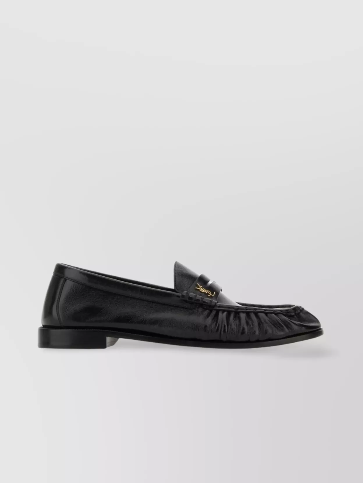 Shop Saint Laurent Leather Loafers With Low Block Heel And Ruched Design