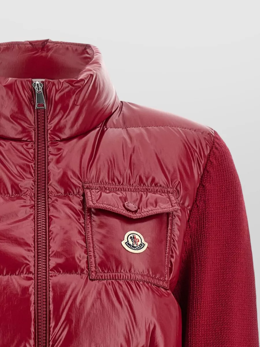 Moncler High Collar Cardigan Quilted Front Ribbed Cuffs
