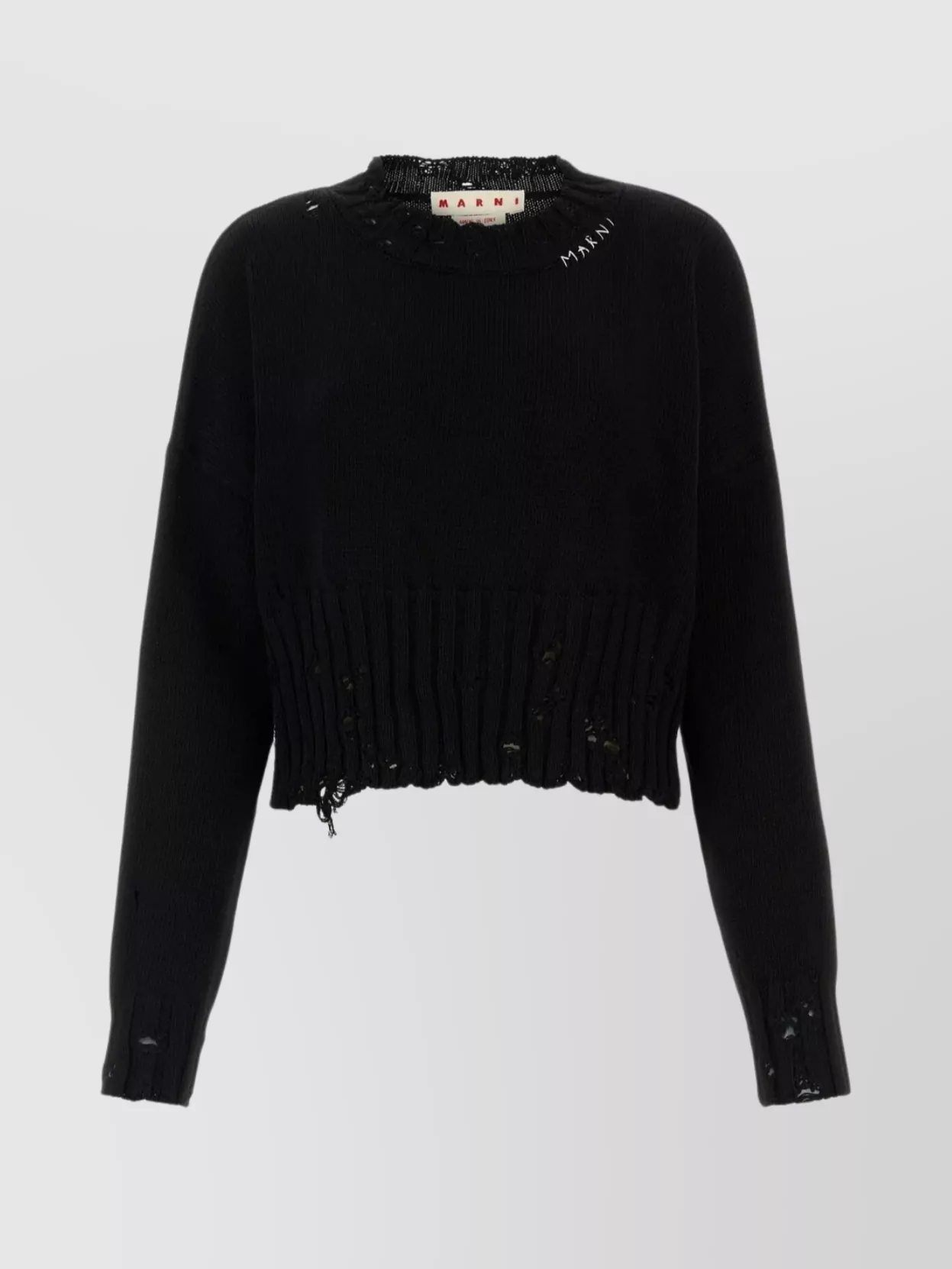 Shop Marni Cotton Knit Cropped Sweater In Black