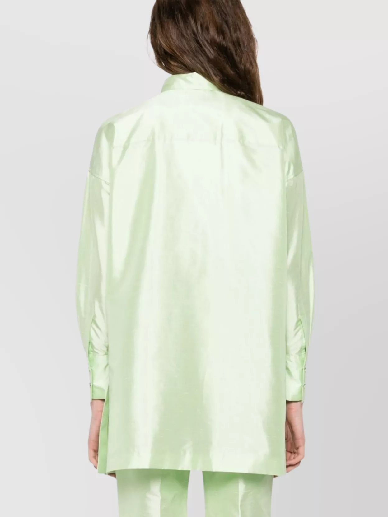 Max Mara Longline Shiny Pointed Collar Top In Green