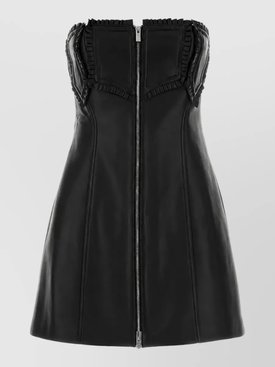 Blumarine Leather strapless mini dress flared hem