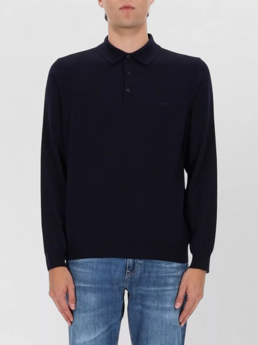 Boss Polo Collar Knit Sweater With Ribbed Cuffs And Hem