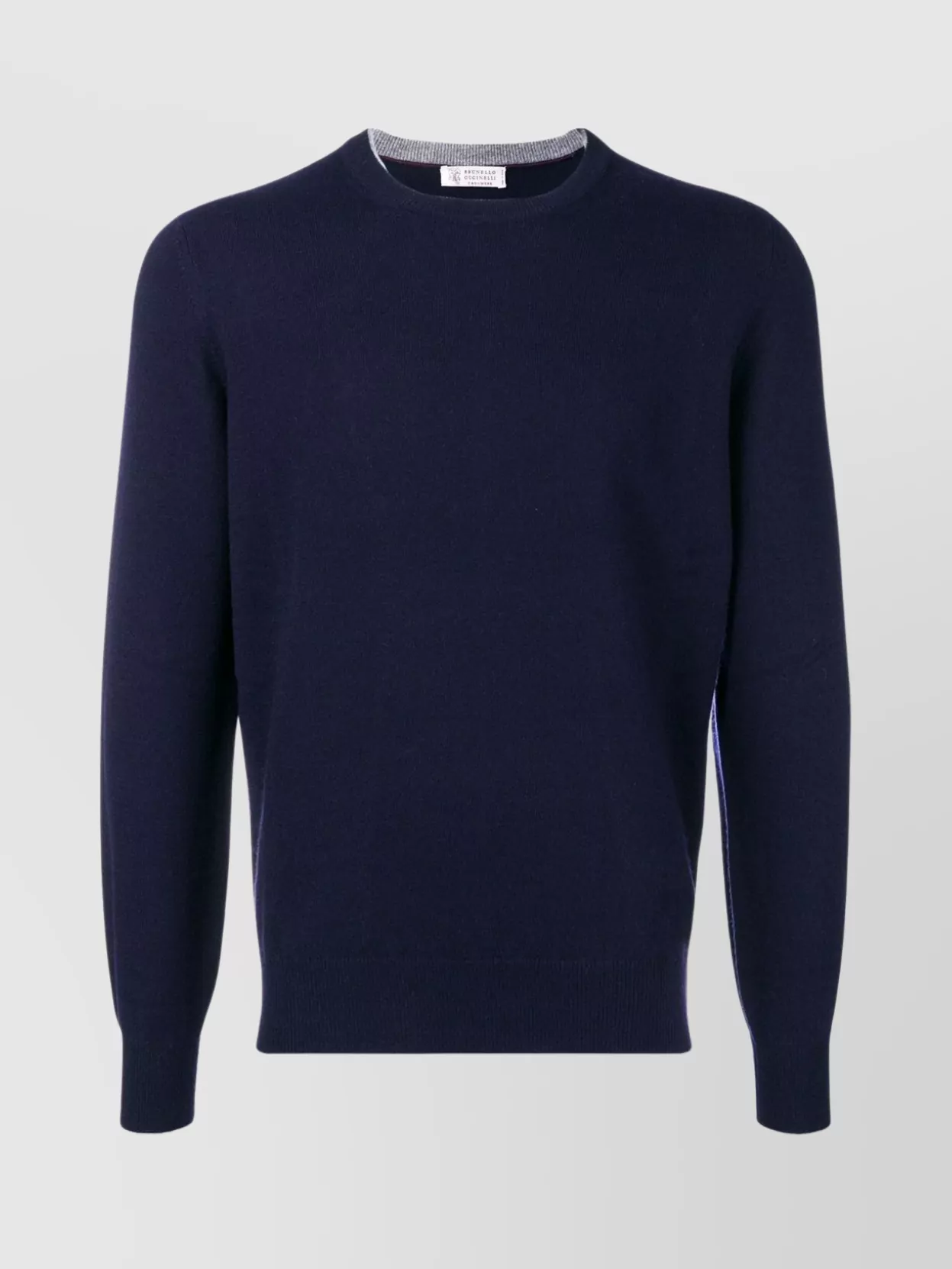 Brunello Cucinelli Cashmere Crewneck Sweater With Ribbed Finish In Blue