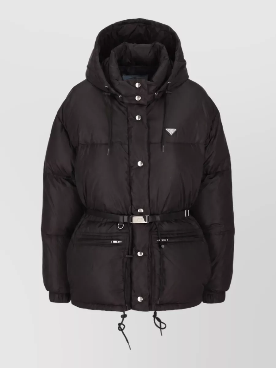 Prada down hooded belted puffer coat