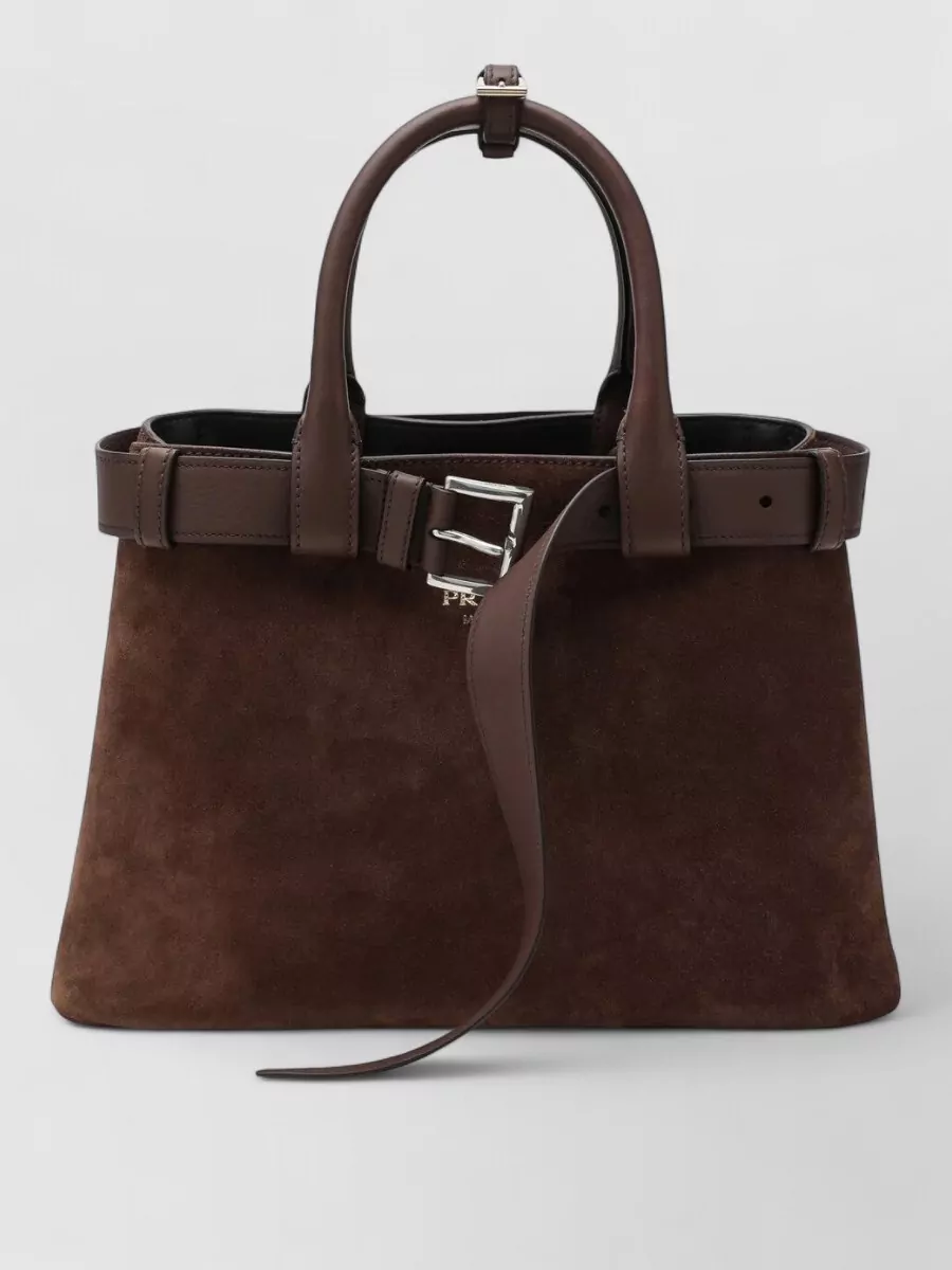 Prada Buckle medium cacao suede tote bag