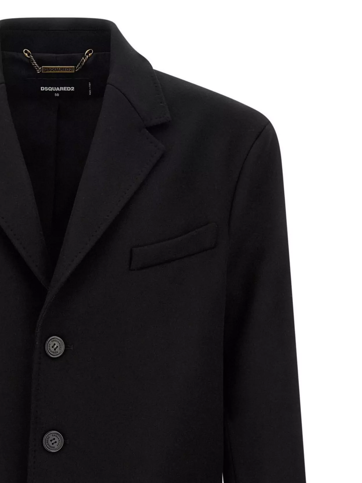 Dsquared2 Wool Coat With Chest Pocket And Flap Pockets In Black