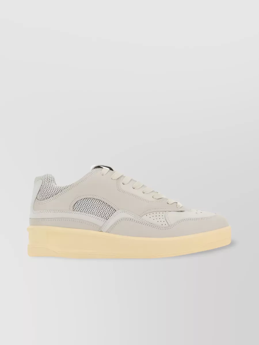 Shop Jil Sander Calf Leather Panelled Sneakers In Cream