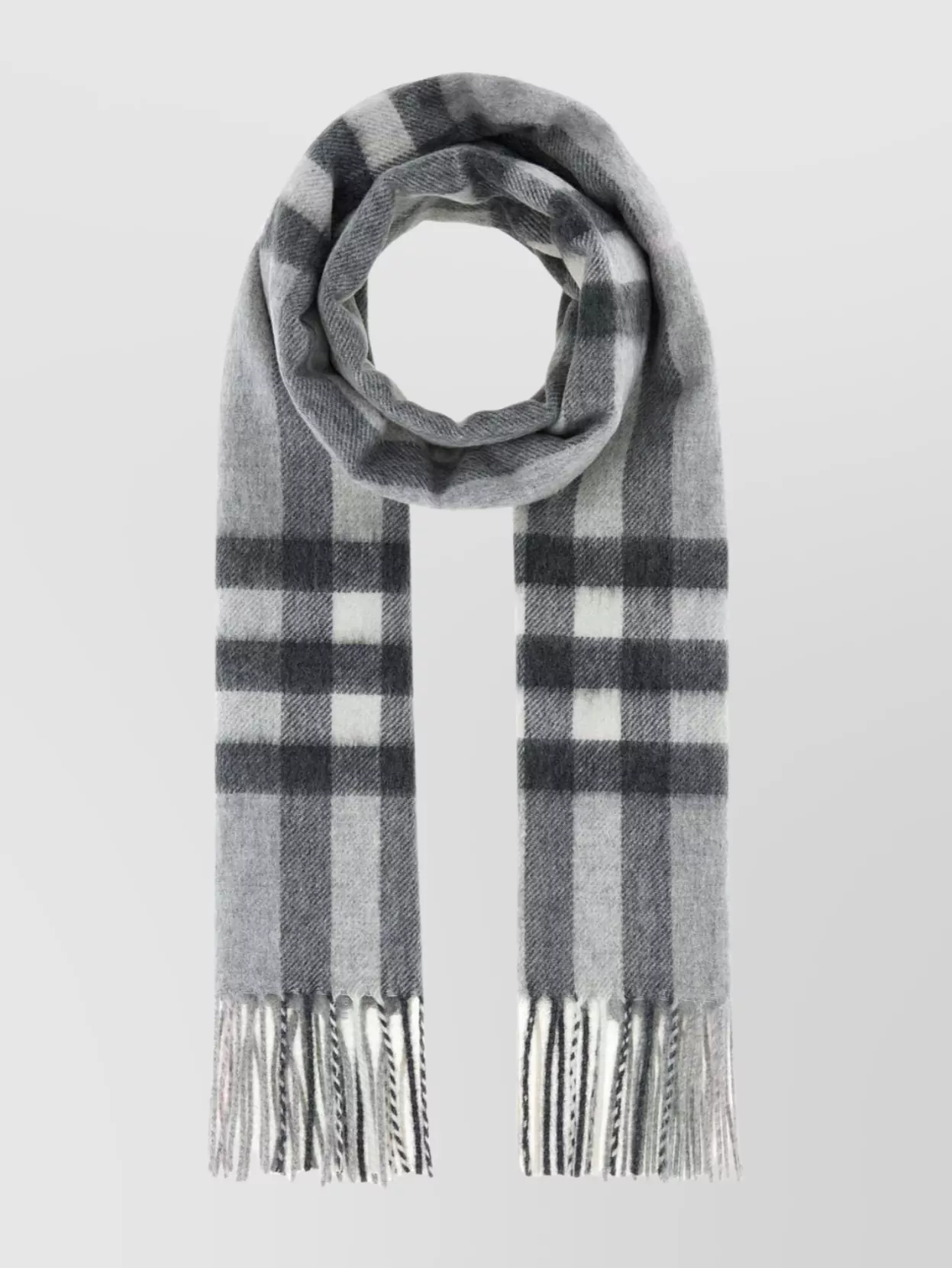 Burberry Cashmere Scarf With Embroidered Checked Pattern In Gray