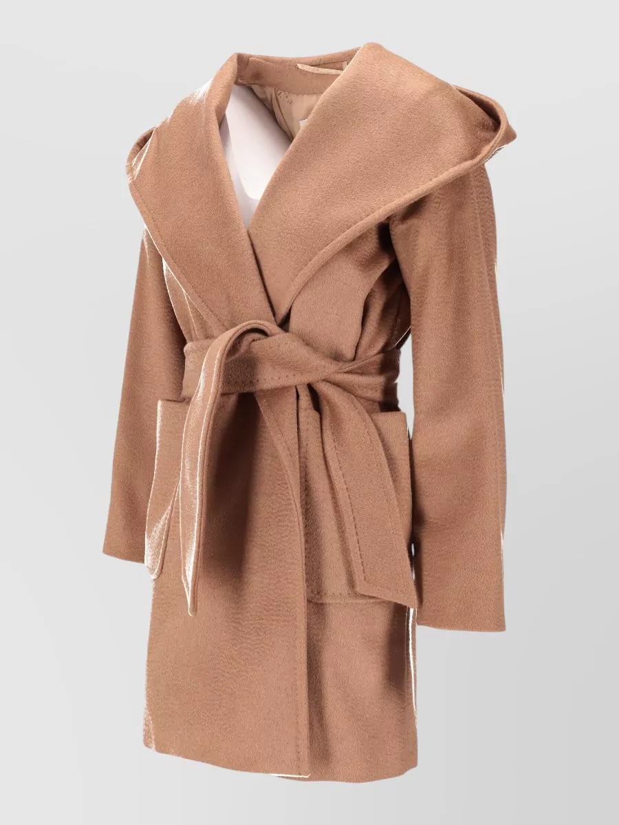 Max Mara Hooded Coat Belted Waist Front Pockets