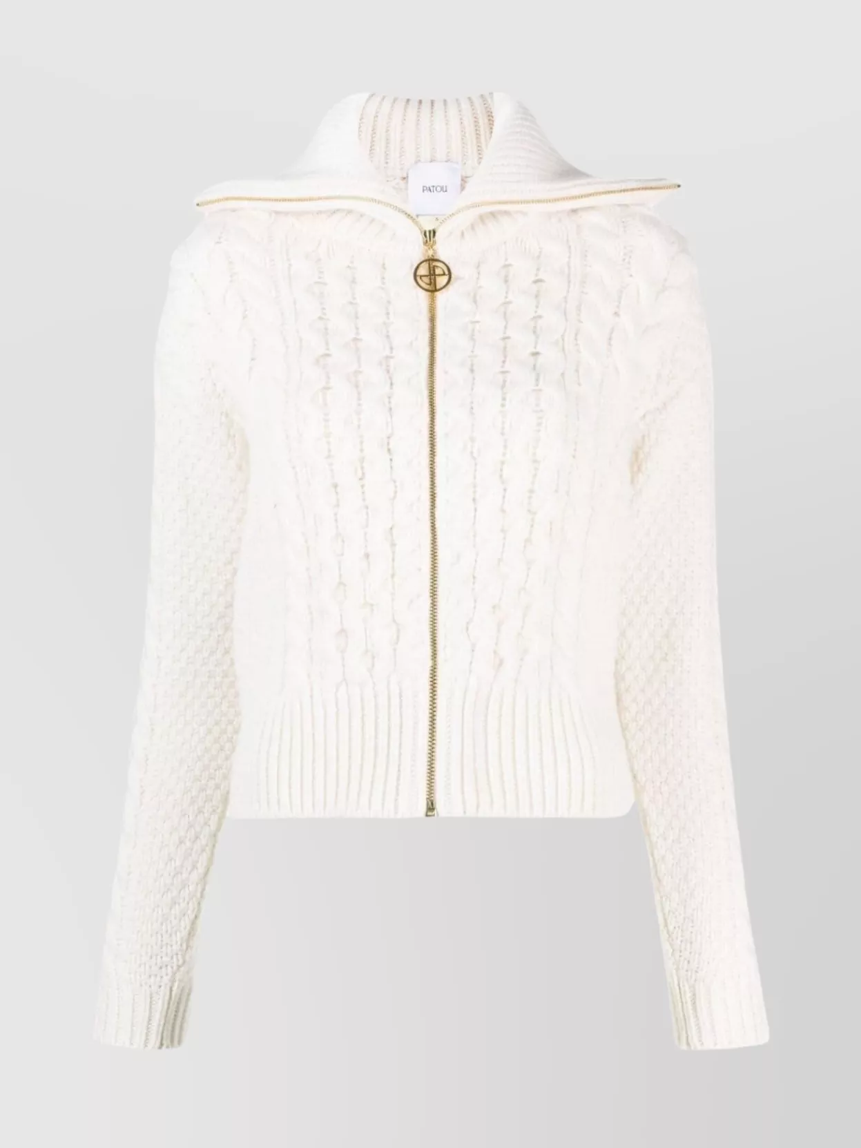 Shop Patou Collar Stand Knit Jacket In White