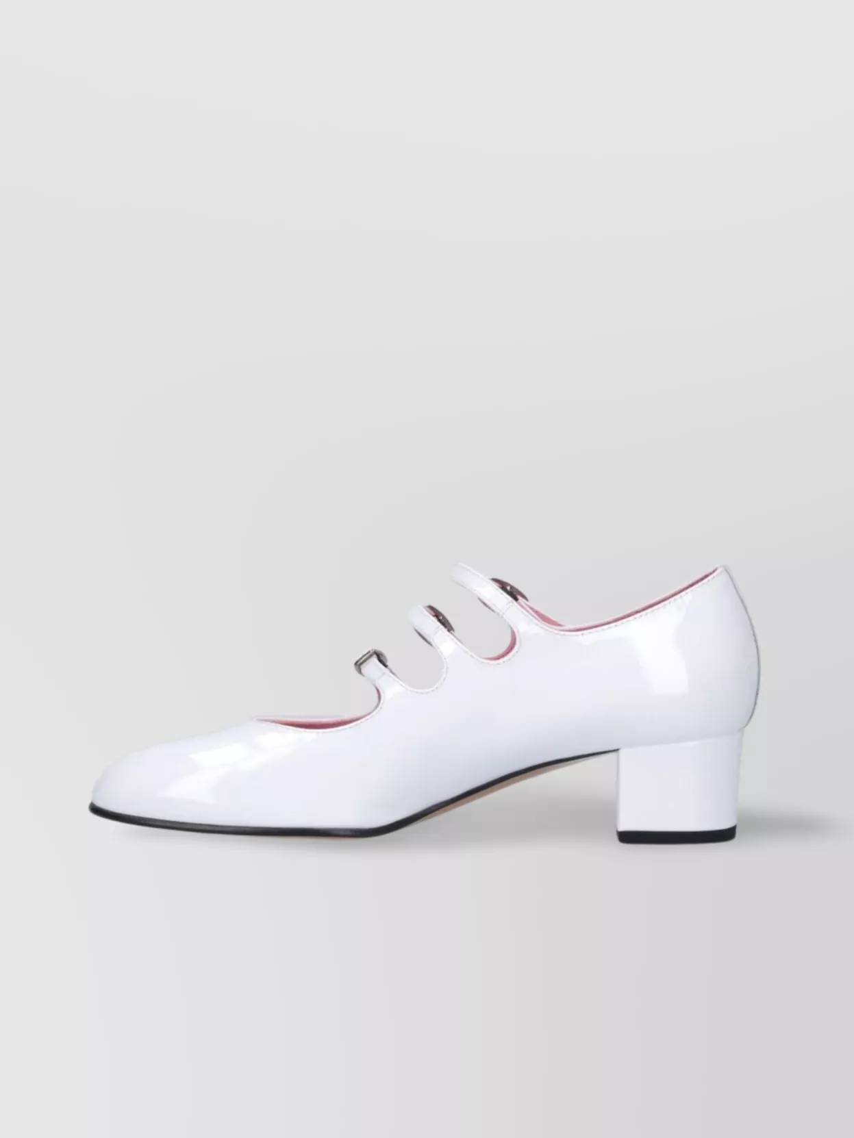 Carel Glossy Triple Strap Block Heel Pumps