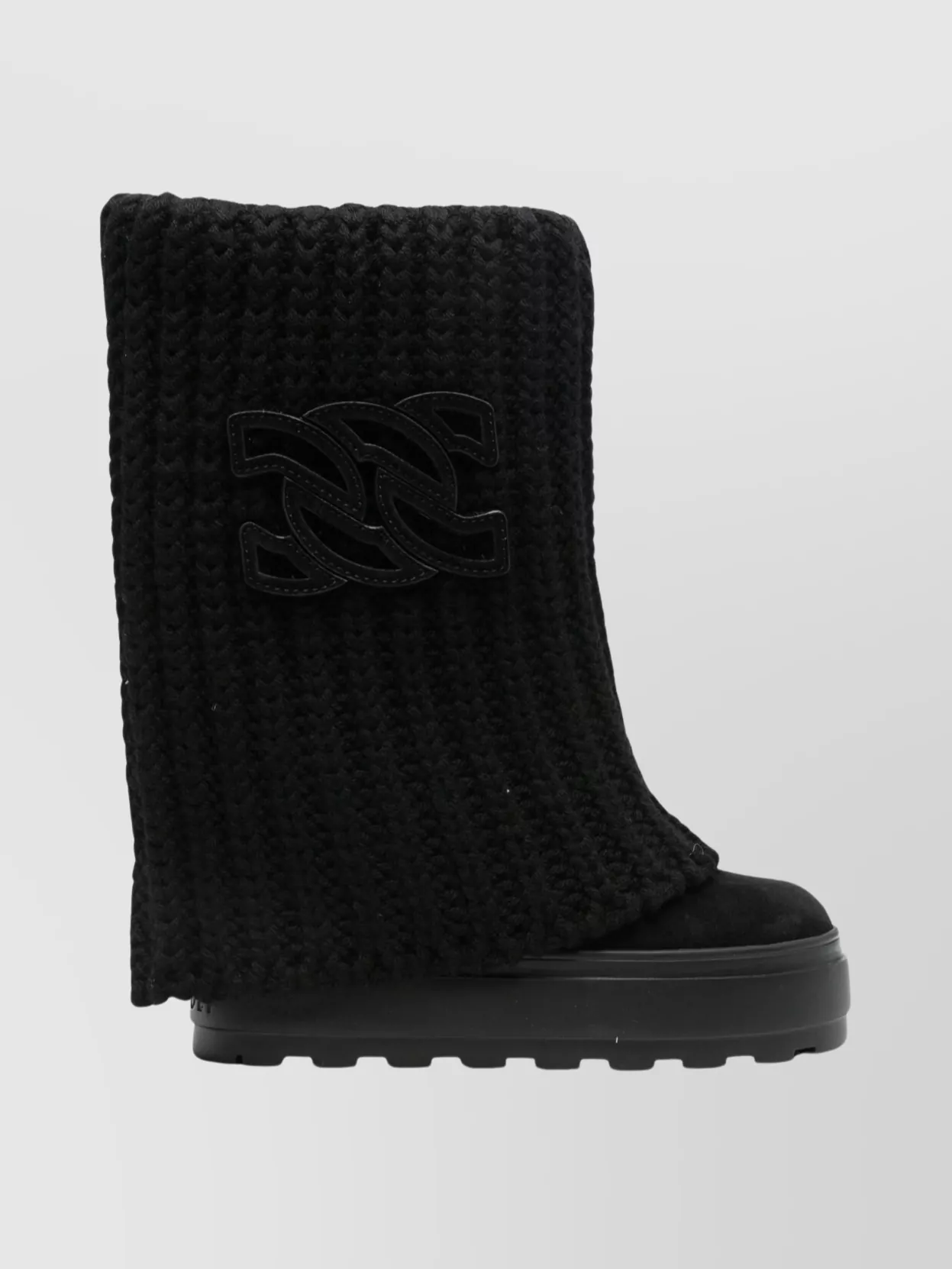 Casadei Knit Upper Platform Ankle Boots In Black