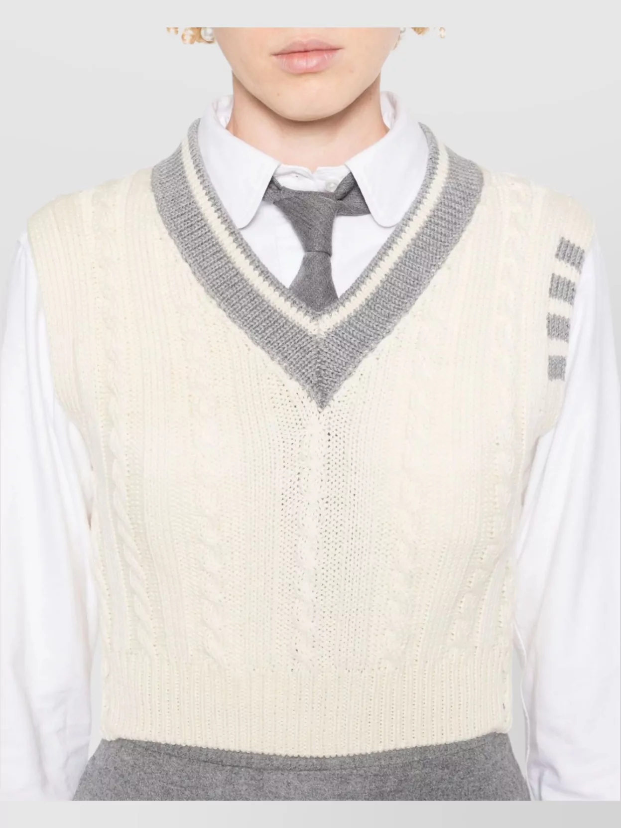 Thom Browne Cable-Knit Vest Contrast Trim
