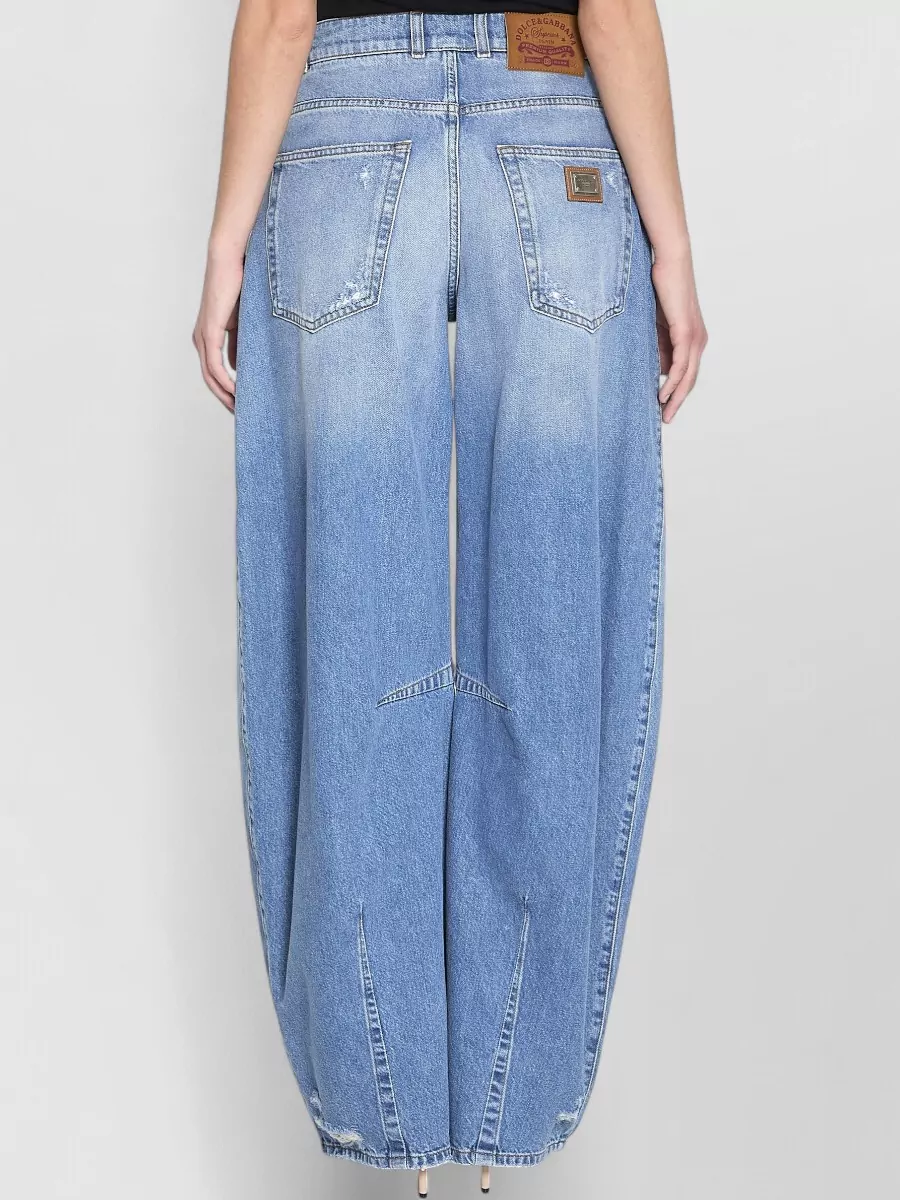 Dolce&Gabbana Denim Ripped Mid-Rise Barrel-Leg Trousers