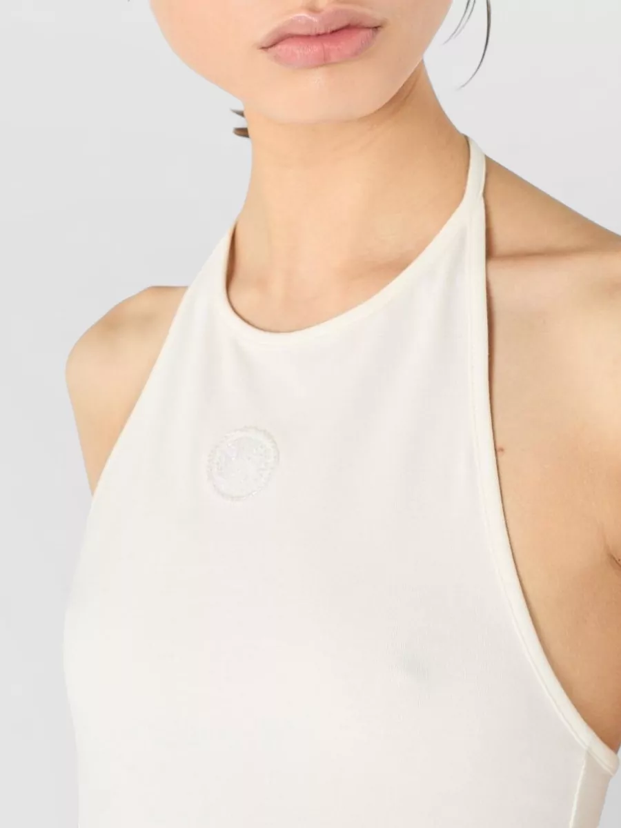 Marine Serre Logo Cotton Halterneck Tank Sleeveless Top