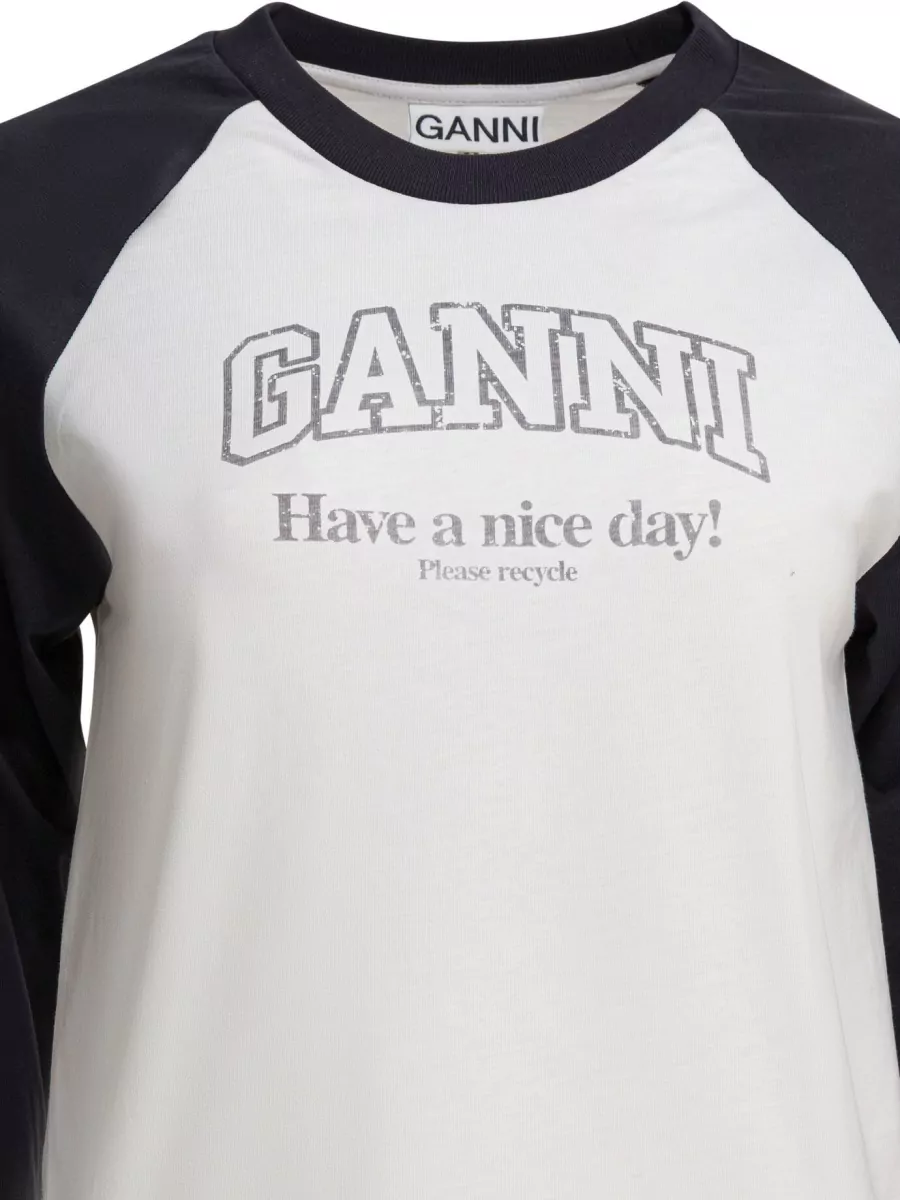 Ganni Baseball Graphic Raglan Crew Neck T-Shirt