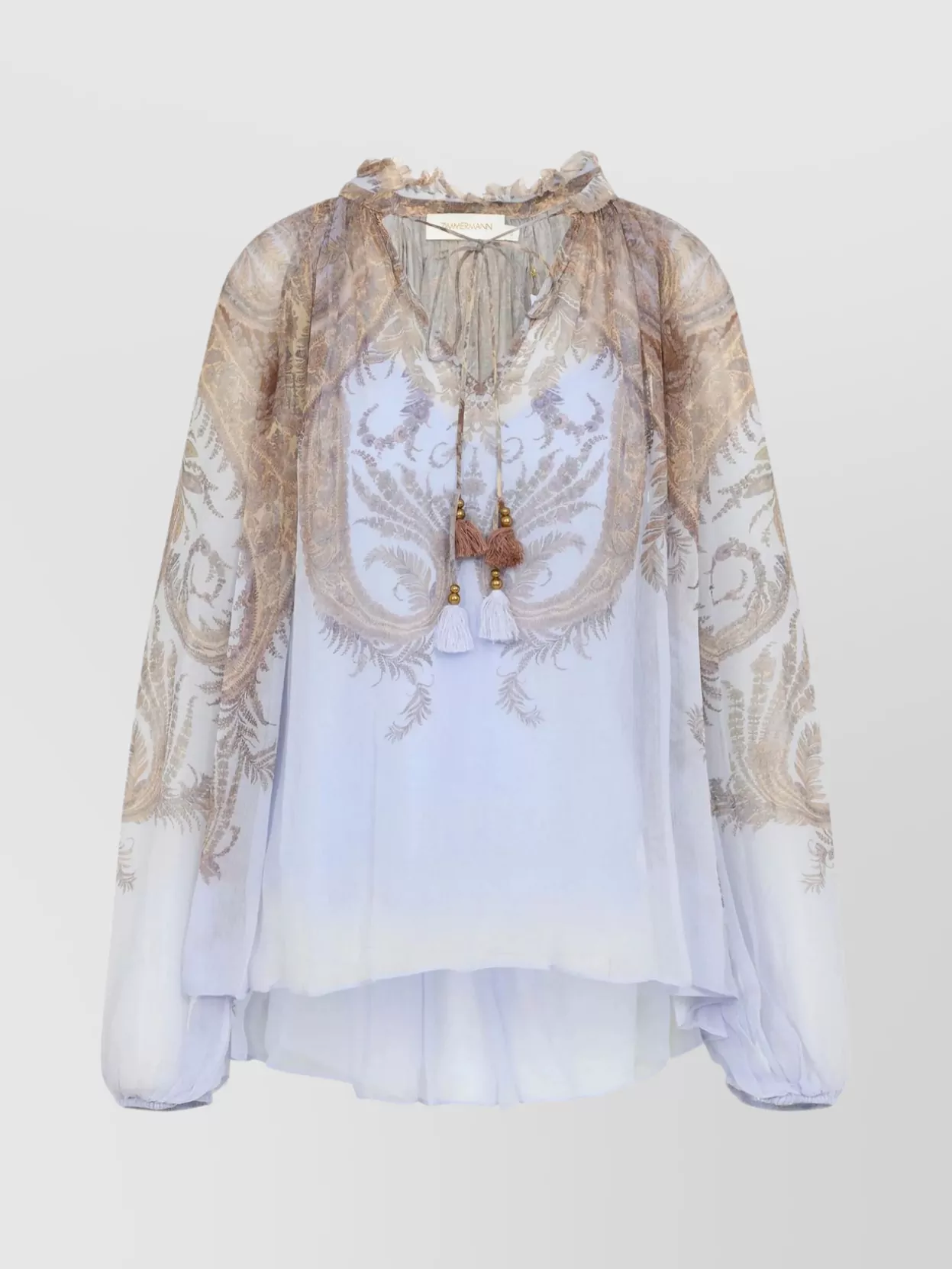 Zimmermann Long Sleeve Paisley Top Ruffled Neckline