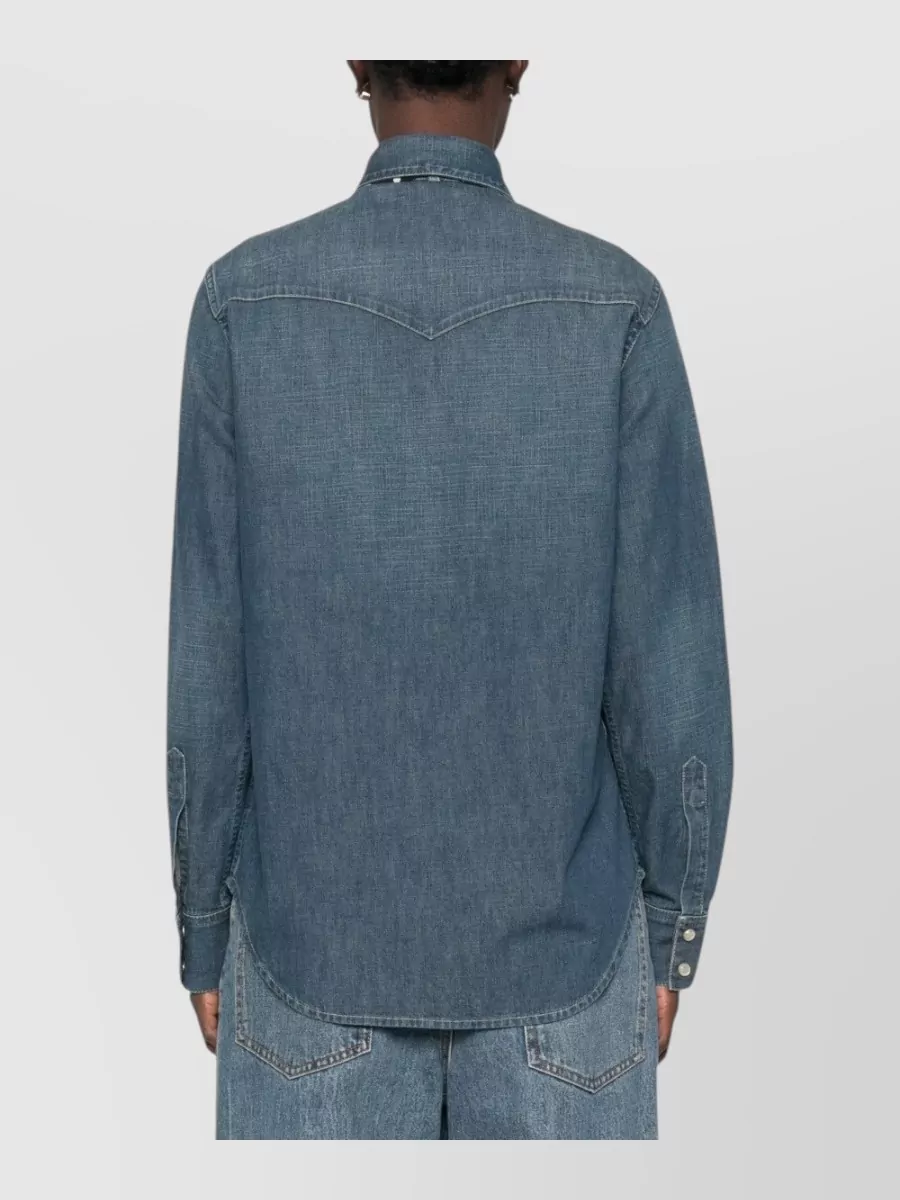 Valentino Polka-Dot Denim Pussy-Bow Shirt