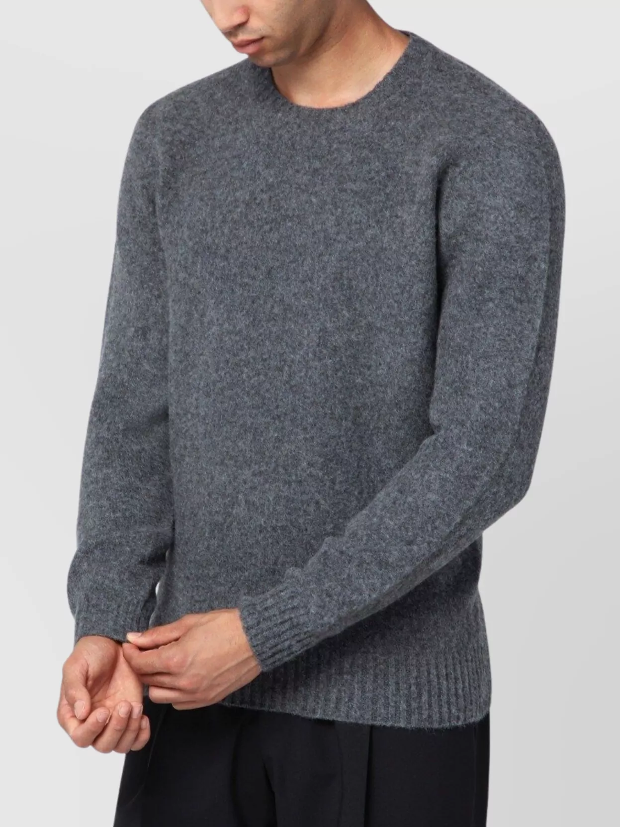 Drumohr Lambswool Sweater With Ribbed Cuffs And Hem In Gray