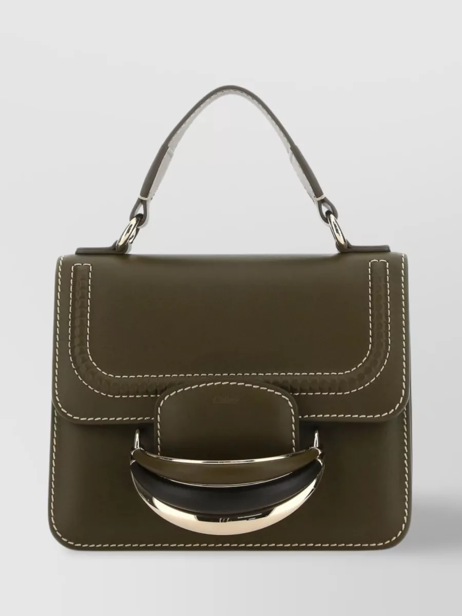 Chloé Compact Leather Kattie Bag In Khaki