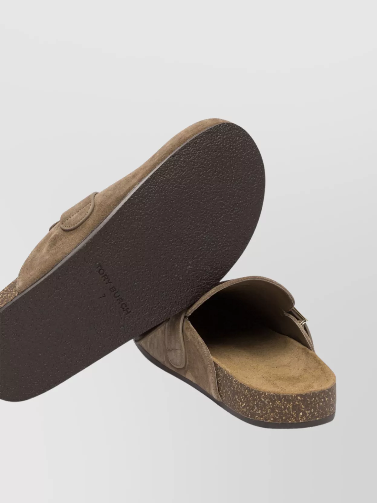 Shop Tory Burch Suede Cork Sole Sandals With Metal Buckle