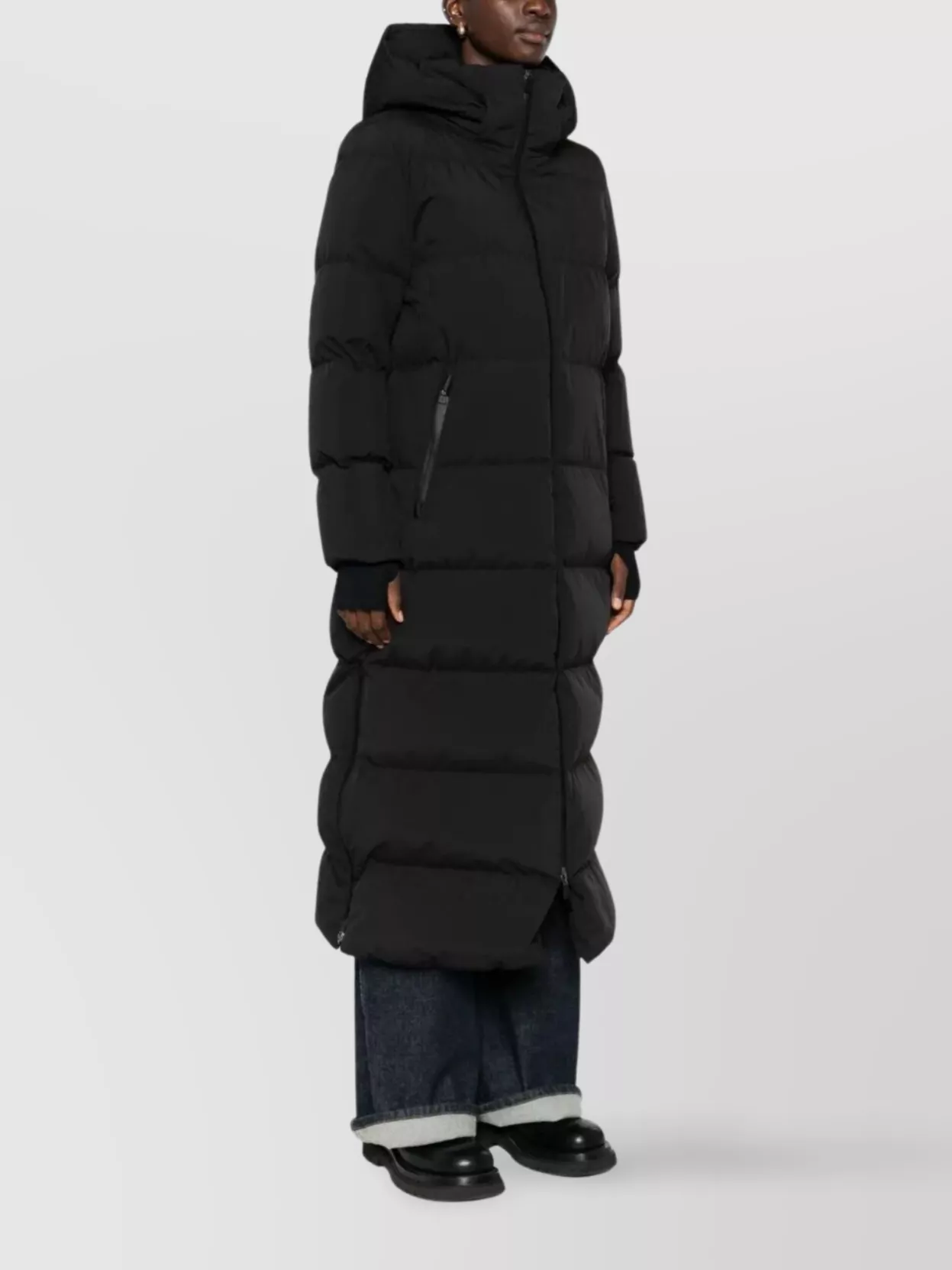 Herno Hooded Quilted Long Down Jacket With Pockets In Black