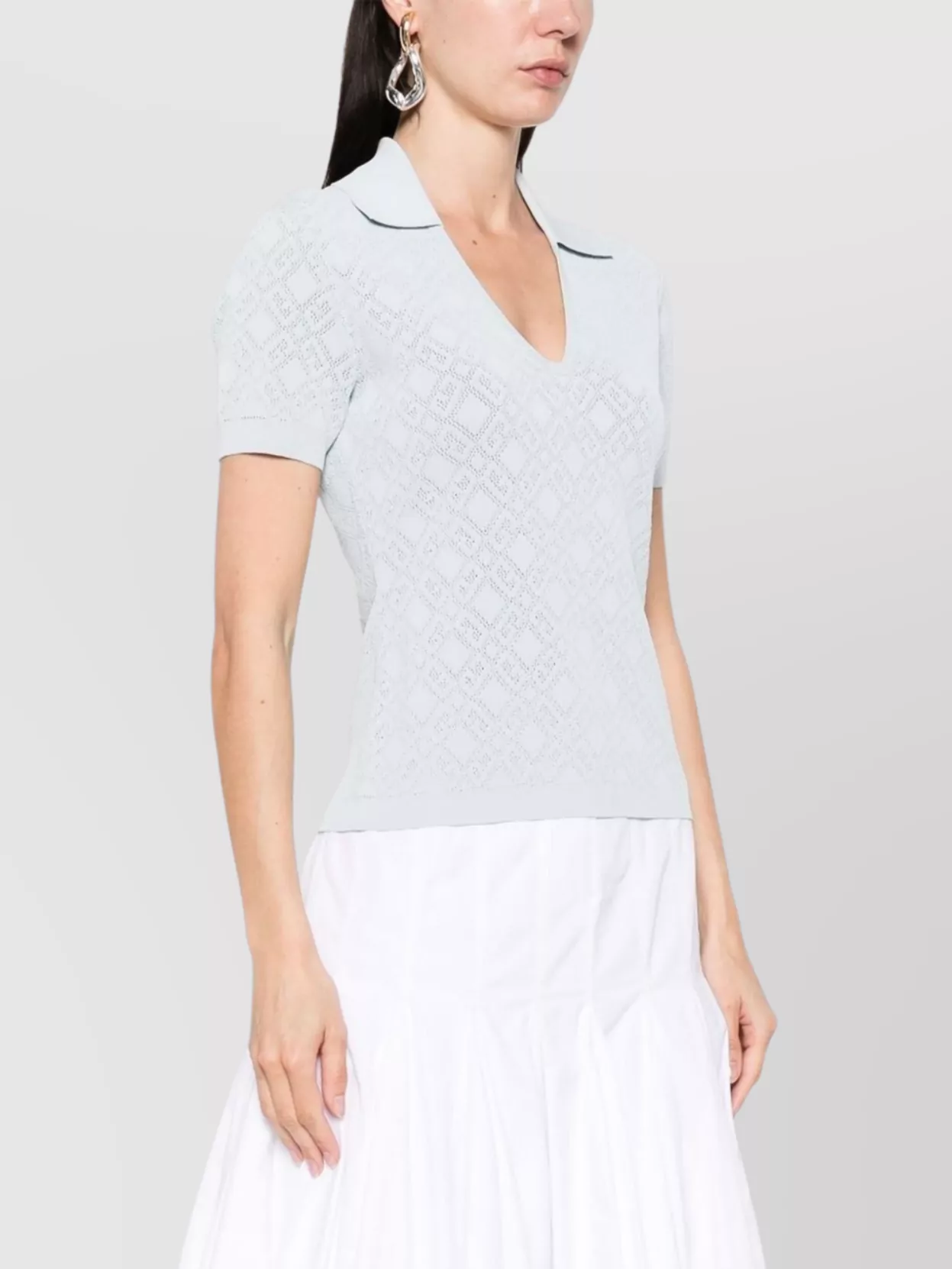 Givenchy Collared Fitted V Neck Top With Sleeves