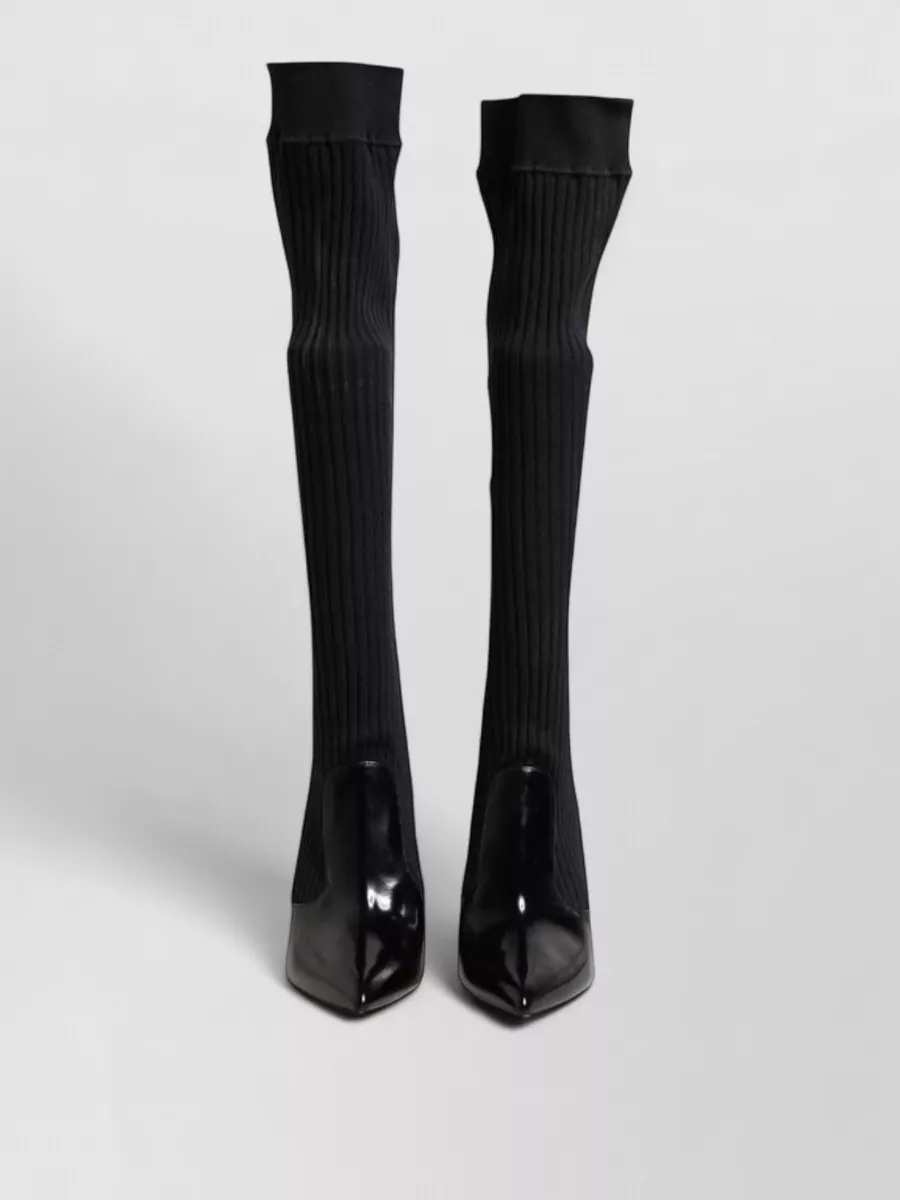 Dolce&Gabbana leather ribbed knit knee-high boots