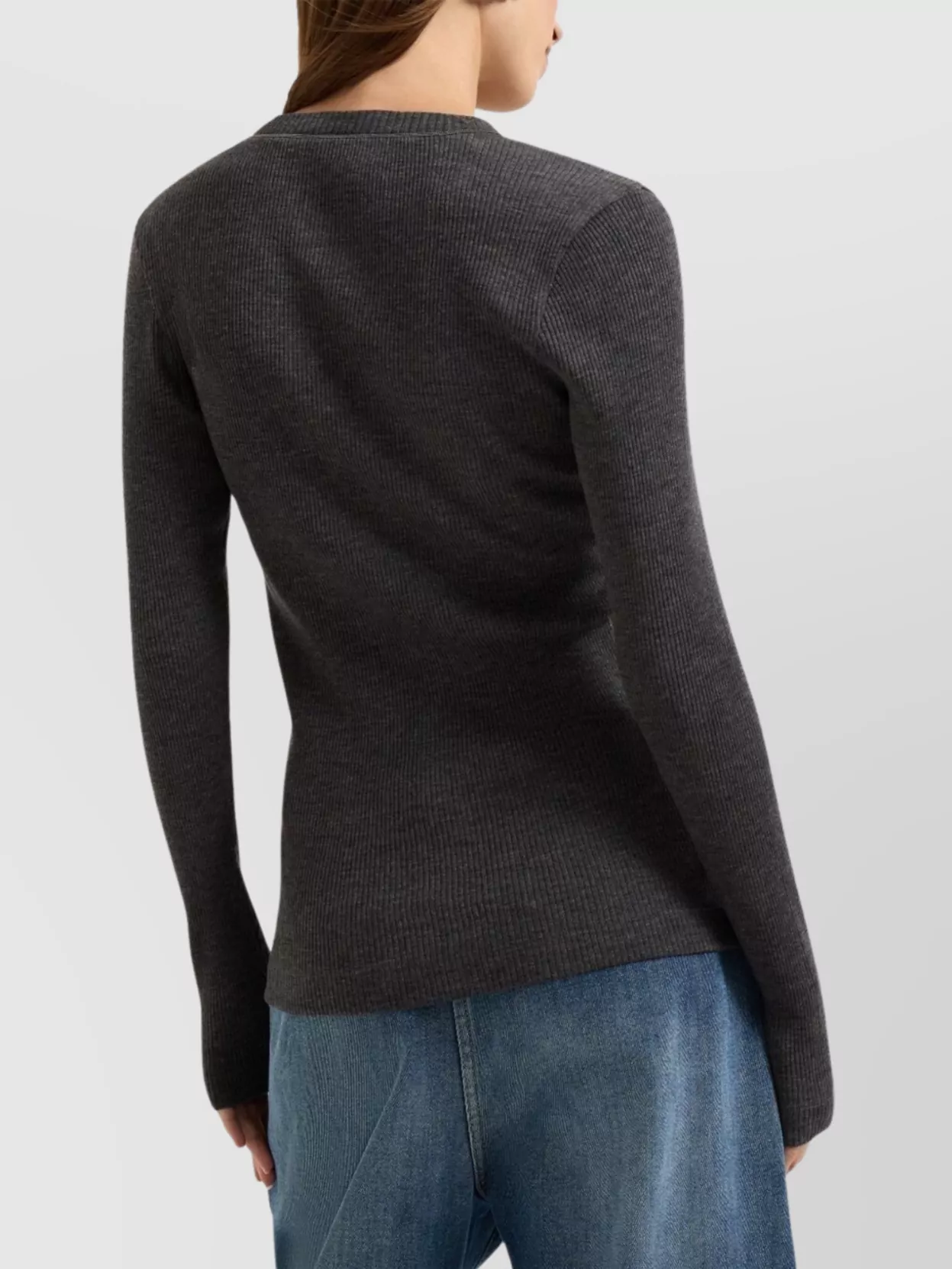 Brunello Cucinelli Fitted Long Sleeve Ribbed V Neck Top