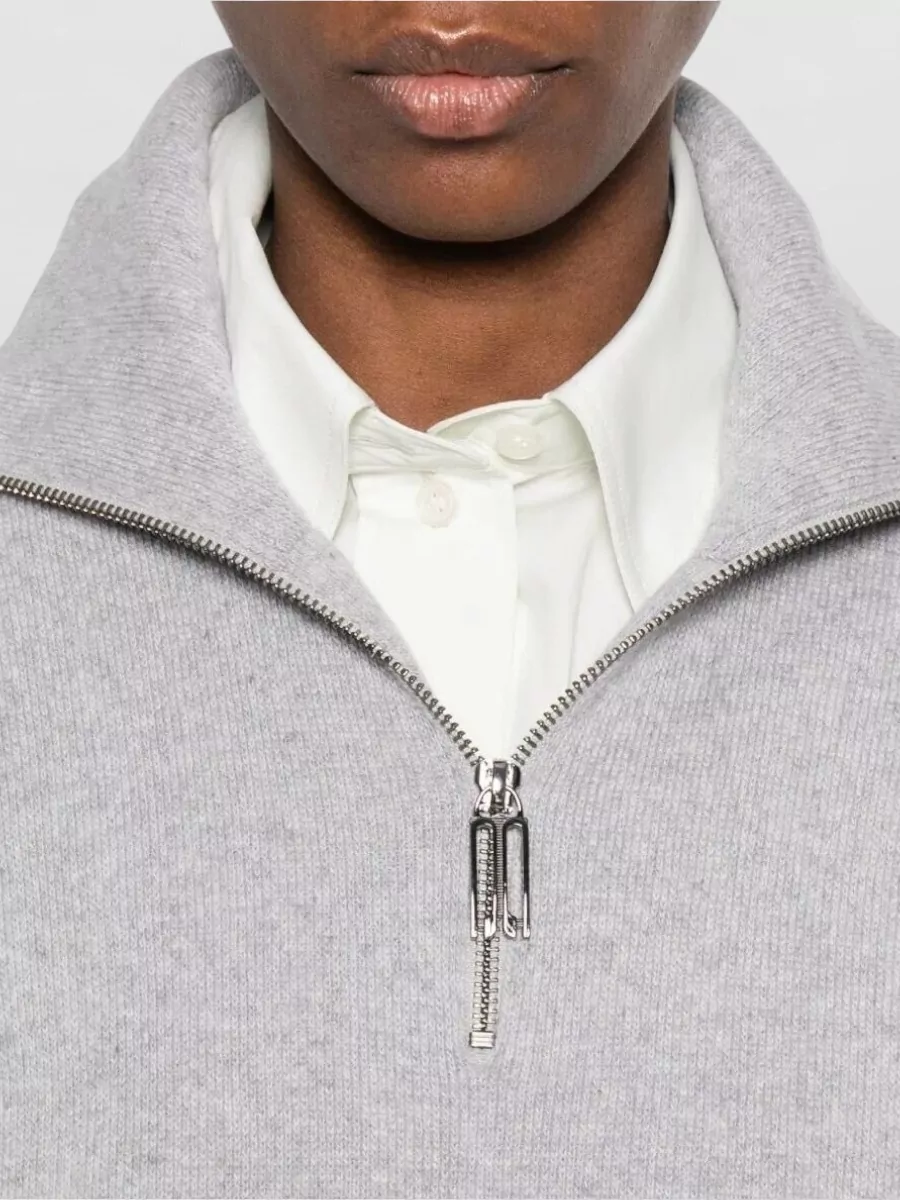 Victoria Beckham Wool Blend Half Zip High Collar Jumper