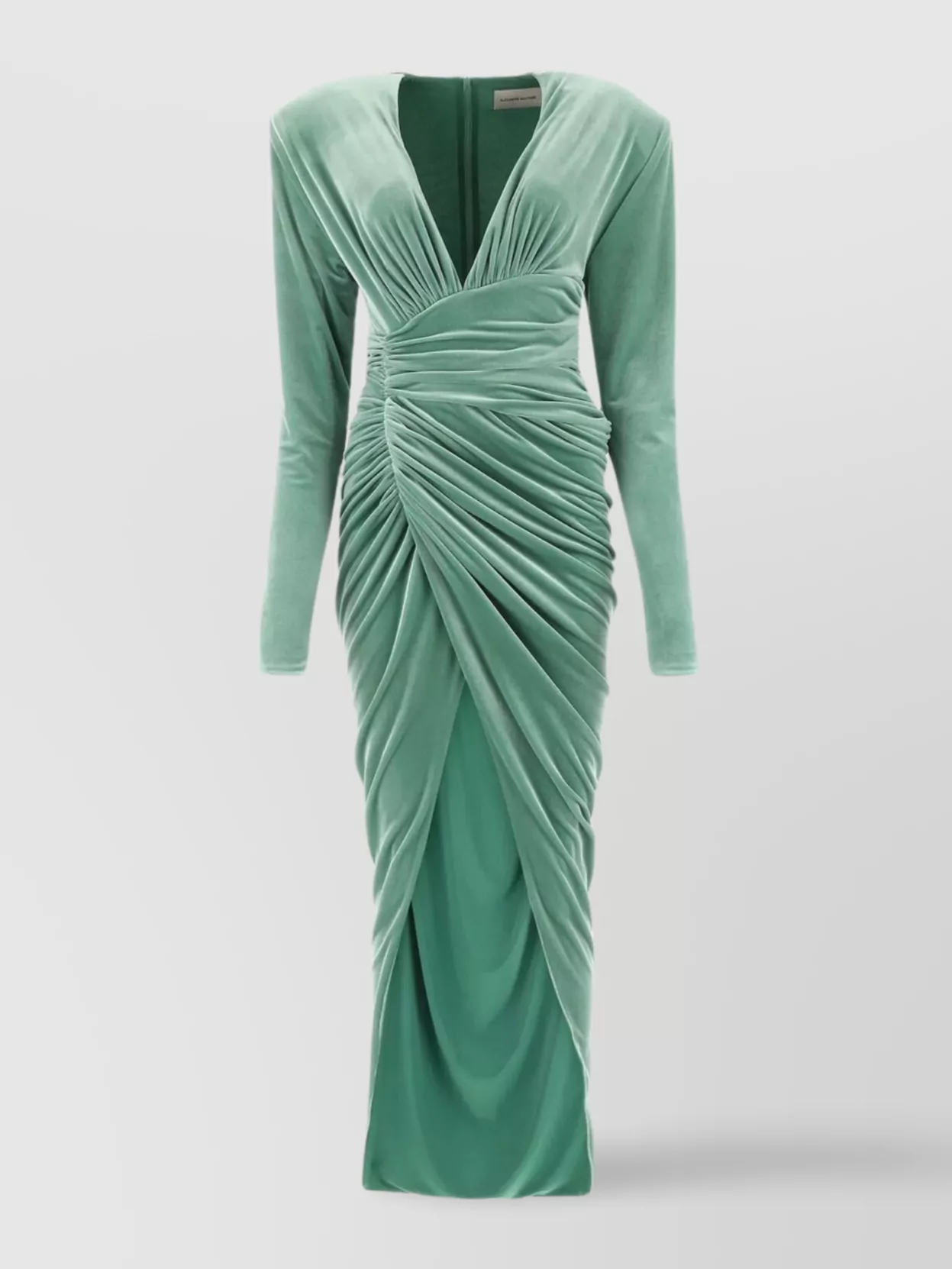 Shop Alexandre Vauthier Long Dress With V-neckline And Gathered Waist In Green