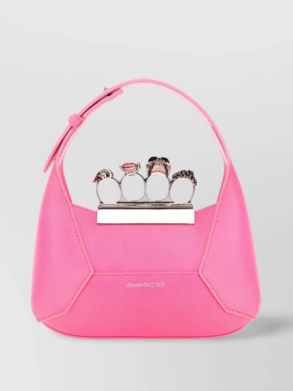 Alexander Mcqueen Mini Jewelled Hobo Bag In Vibrant Leather In Pink