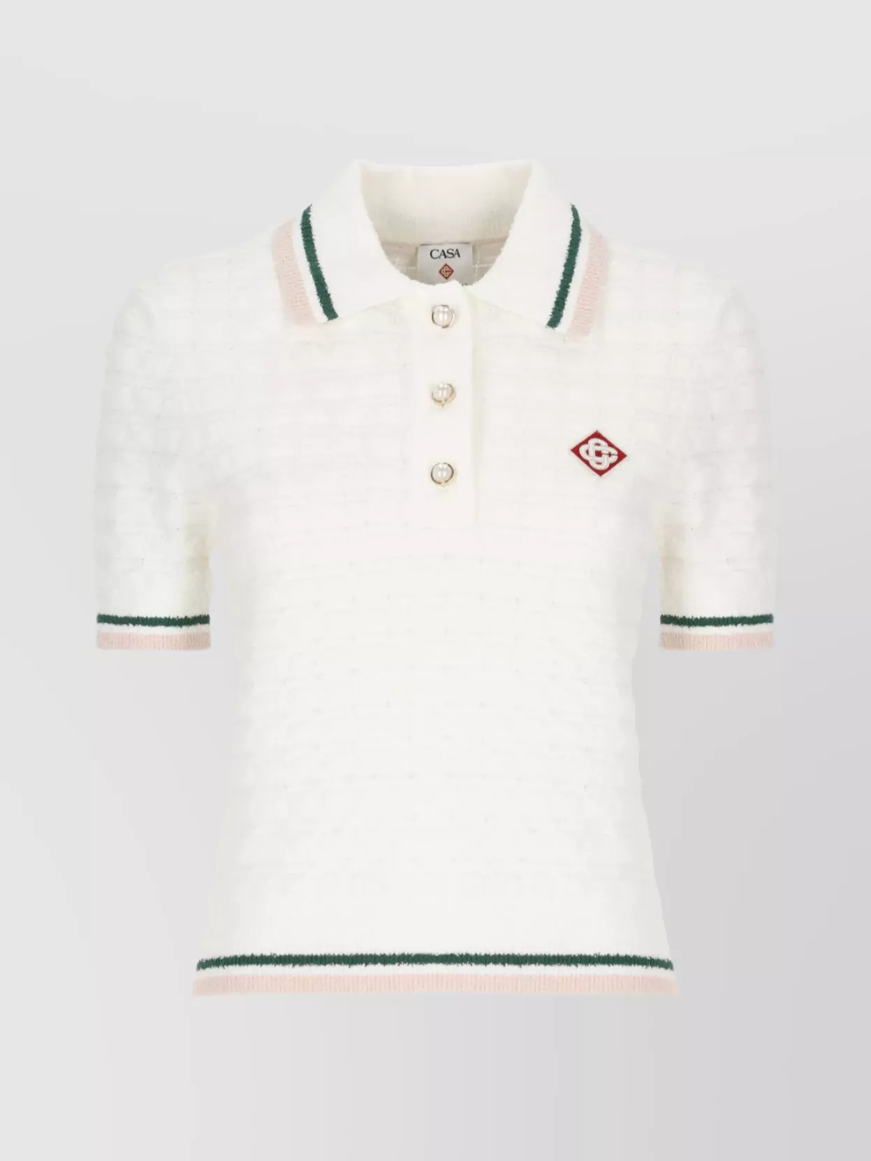 Casablanca Textured Cotton Polo Shirt With Contrast Collar In White