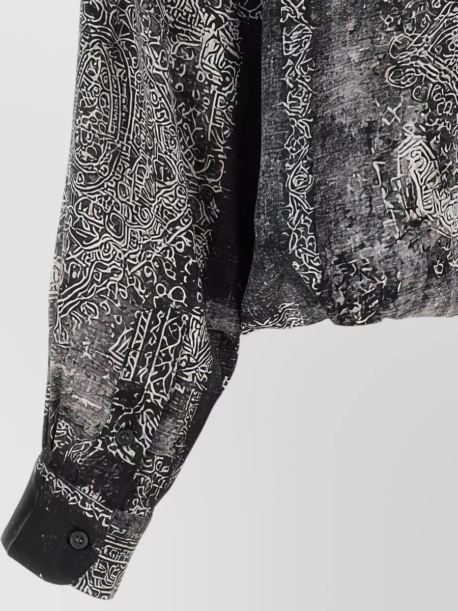 R13 Silk Printed Long-Sleeve Cropped Shirt