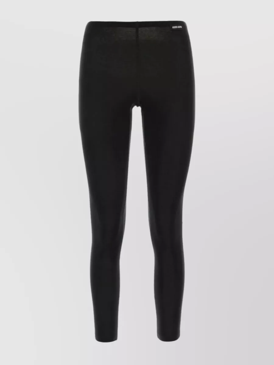 Shop Miu Miu Silk Elastic Waist Leggings In Black