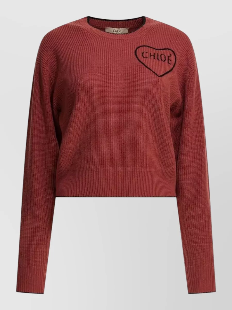 Chloé Wool cashmere ribbed cropped logo-embroidered crew-neck jumper