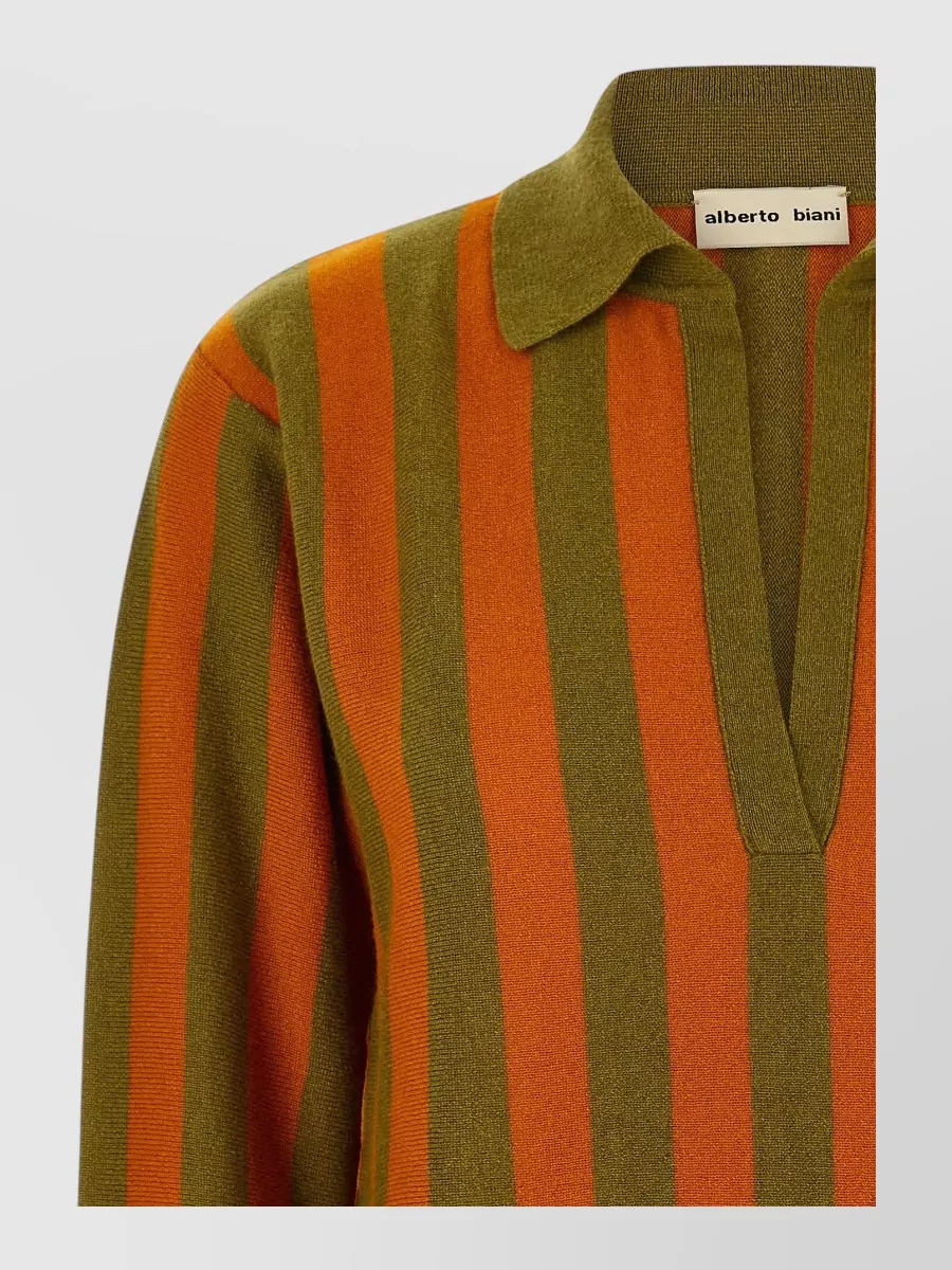 Alberto Biani cashmere striped long-sleeve polo top