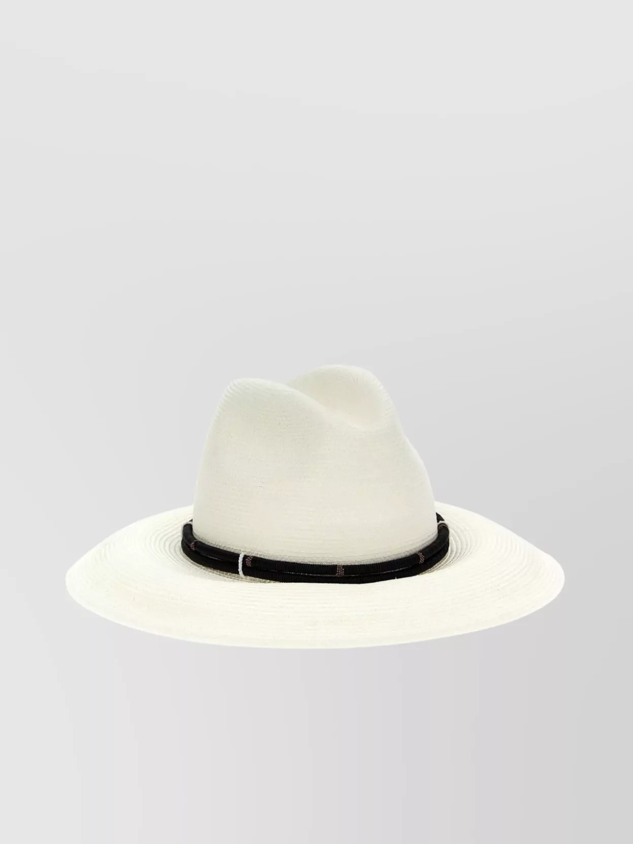 Brunello Cucinelli Hemp Fedora With Contrast Band And Wide Brim